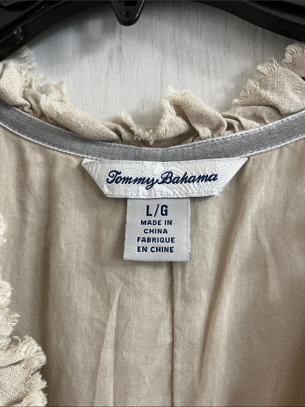 Tommy Bahama Two Palms Ruffle V-Neck Linen Dress in natural beige Sz Large - Picture 2 of 4